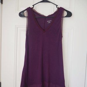 Plum V-Neck Tank with Mesh Detailing